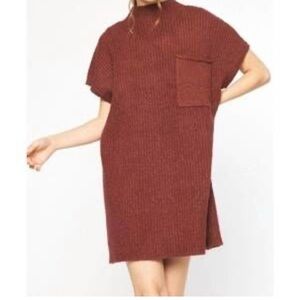Entro Mock Neck Burgundy Knit Sweater Dress